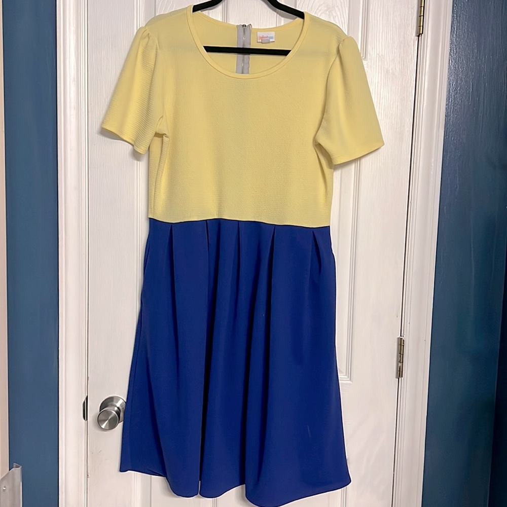LuLaRoe Yellow and Royal Blue Two-Tone Dress